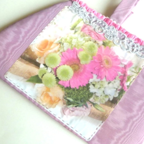 Silk Lace Floral Applique Romantic Wedding Bride Handle Clutch Hand Made OOAK - Picture 3 of 5